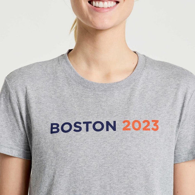 Grey Saucony Boston Rested Women's T Shirts | Malaysia S46027-R57