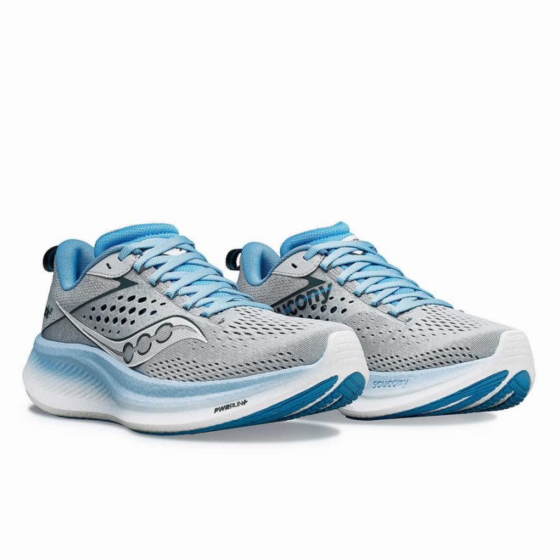 Grey / Blue Saucony Ride 17 Wide Women's Running Shoes | Malaysia S60915-C75