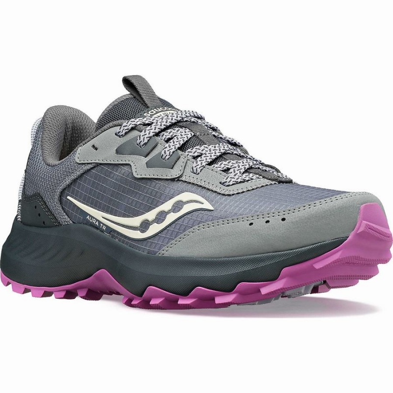 Grey / Purple Saucony Aura TR Wide Women's Trail Running Shoes | Malaysia S90138-Y13