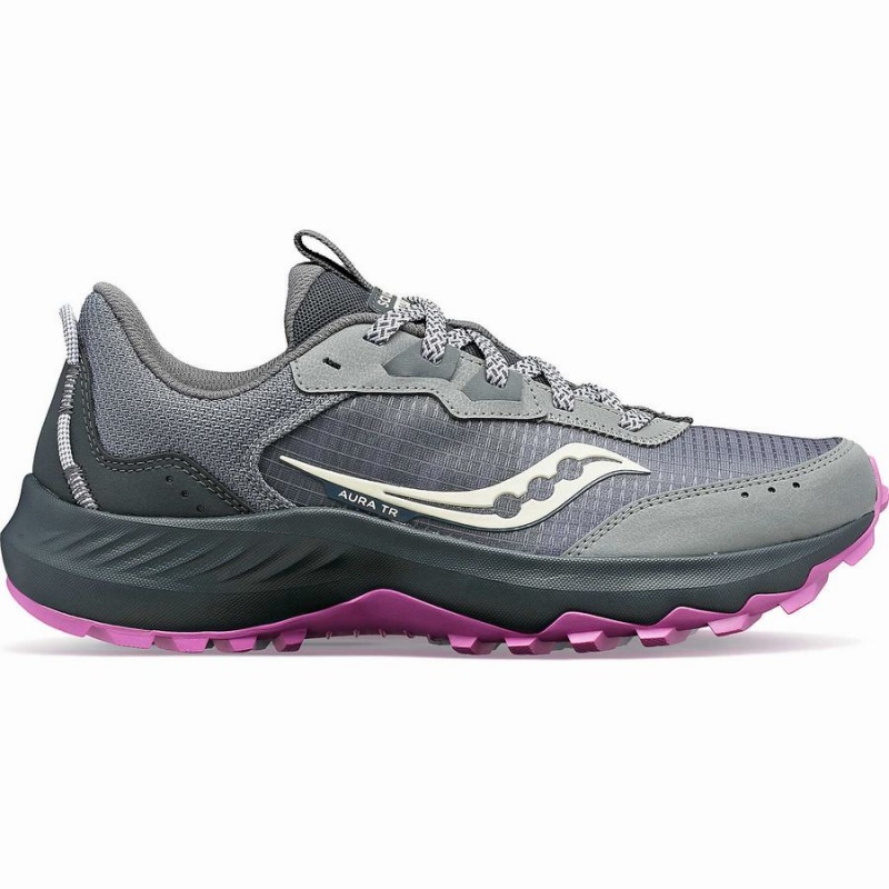 Grey / Purple Saucony Aura TR Wide Women\'s Trail Running Shoes | Malaysia S90138-Y13