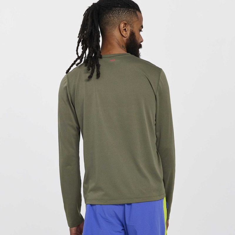 Khaki Saucony Stopwatch Long Sleeve Men's T Shirts | Malaysia S54697-K15