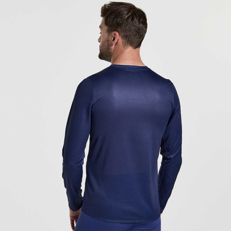 Navy Saucony Elite Long Sleeve Men's T Shirts | Malaysia S67438-U82