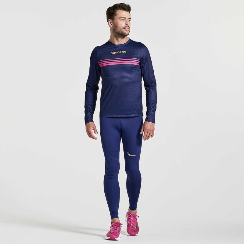 Navy Saucony Elite Long Sleeve Men's T Shirts | Malaysia S67438-U82