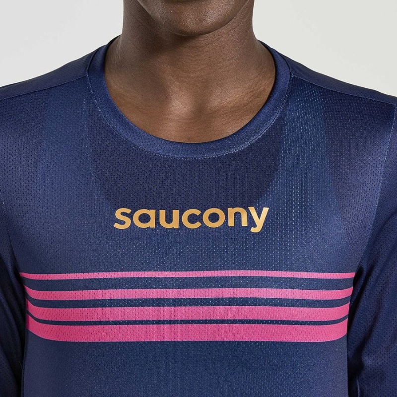 Navy Saucony Elite Long Sleeve Women's T Shirts | Malaysia S81259-M51