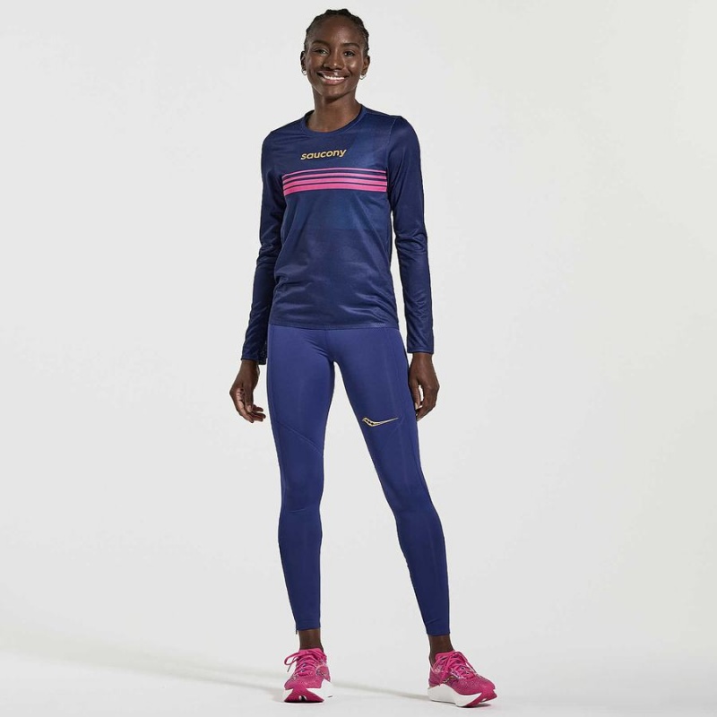 Navy Saucony Elite Long Sleeve Women's T Shirts | Malaysia S81259-M51