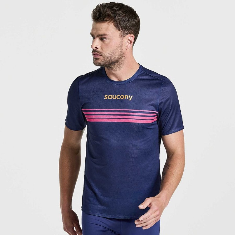 Navy Saucony Elite Short Sleeve Men\'s T Shirts | Malaysia S63702-H82