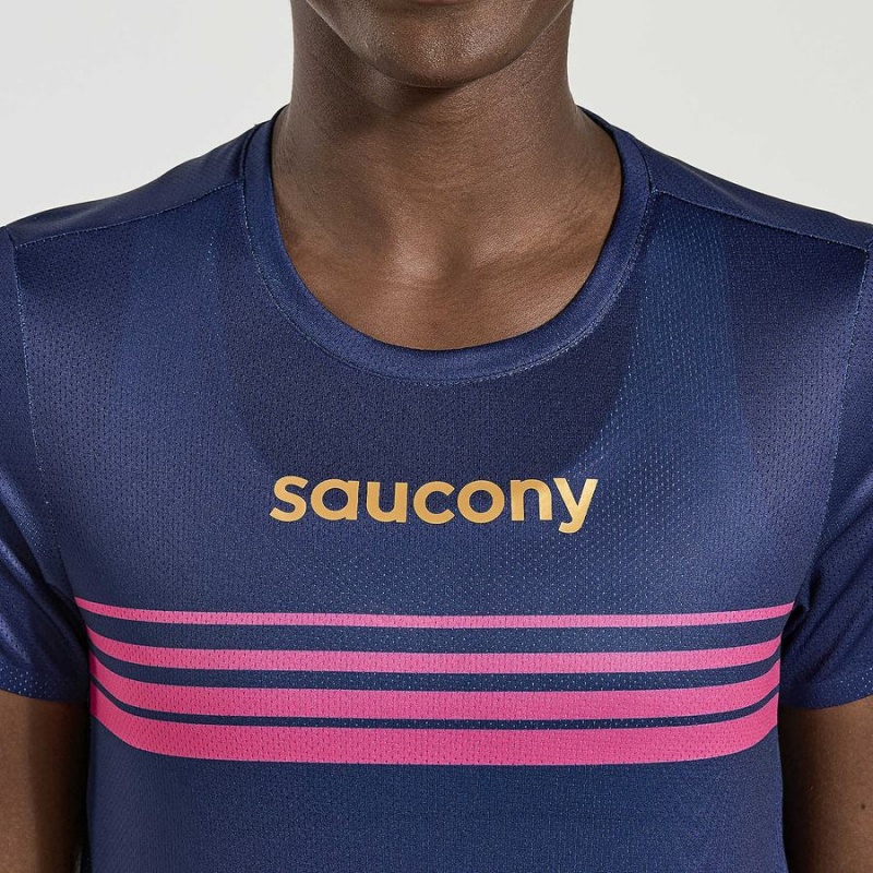 Navy Saucony Elite Short Sleeve Women's T Shirts | Malaysia S91803-N60