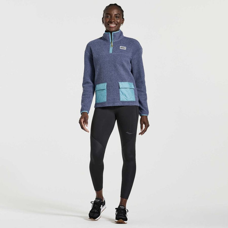 Navy Saucony Rested Sherpa 1/4 Zip Women's Tops | Malaysia S51238-F05