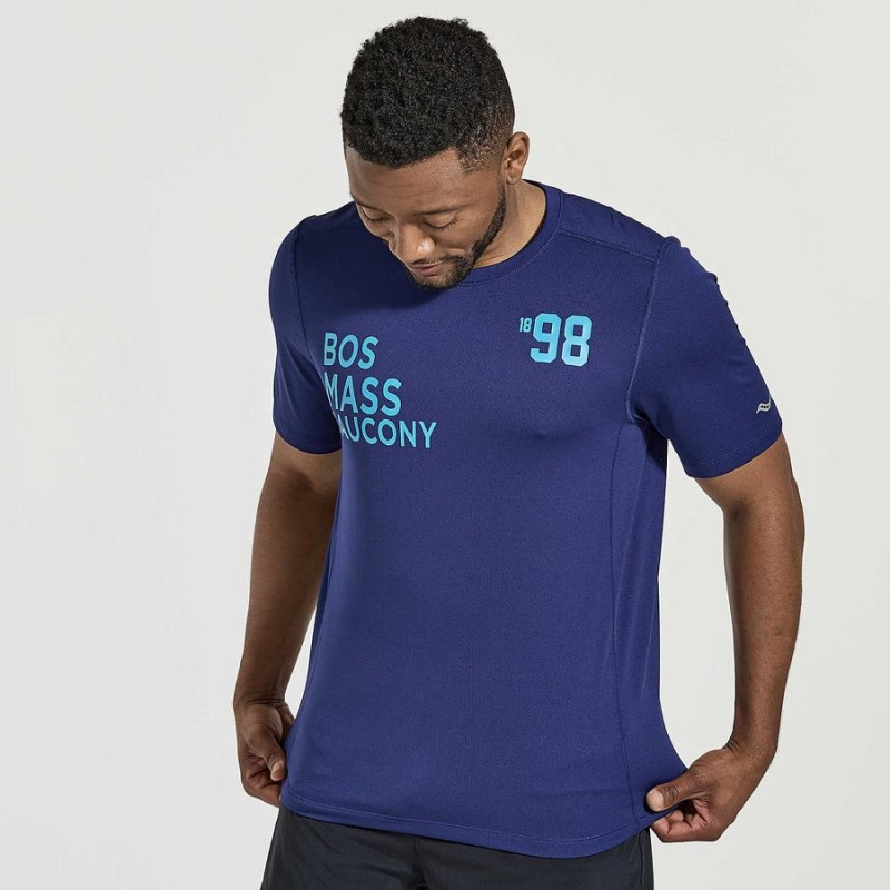 Navy Saucony Stopwatch Graphic Short Sleeve Men\'s T Shirts | Malaysia S61982-E91