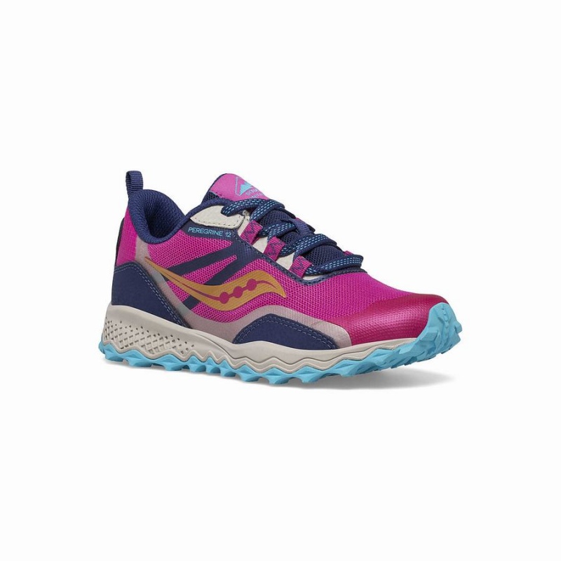 Navy / Turquoise / Pink Saucony Peregrine 12 Shield Sneaker Kids' Running Shoes | Malaysia S60579-R06