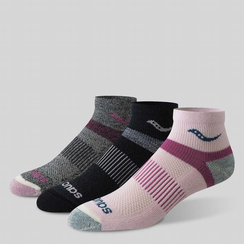 Pink Saucony Inferno Merino Wool Blend Quarter 3-Pack Women\'s Socks | Malaysia S25086-P74