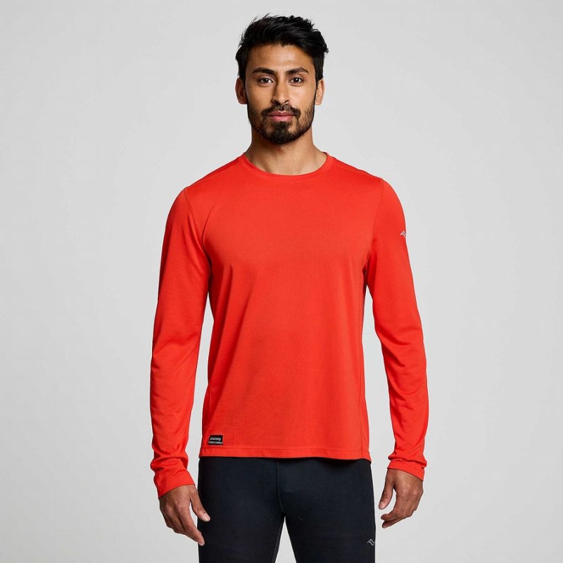 Red Saucony Stopwatch Long Sleeve Men\'s T Shirts | Malaysia S40216-S58