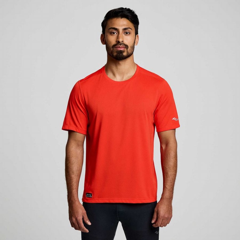 Red Saucony Stopwatch Short Sleeve Men\'s T Shirts | Malaysia S51963-W16