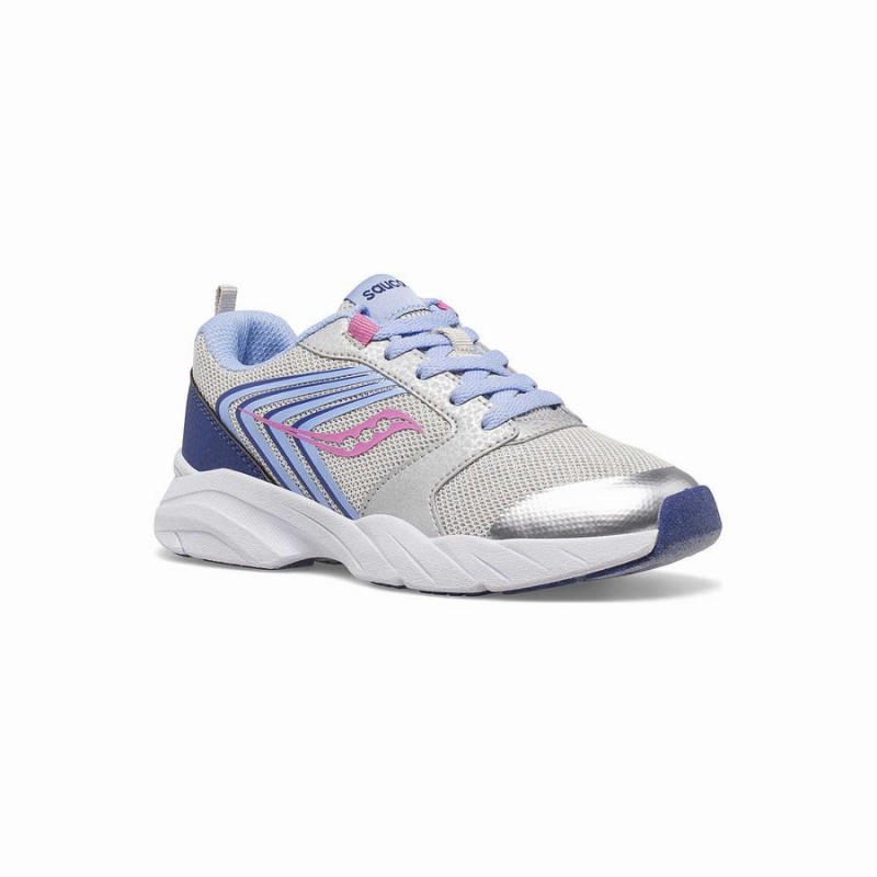 Silver / Blue / Pink Saucony Wind FST Lace Sneaker Kids' Running Shoes | Malaysia S47619-C78