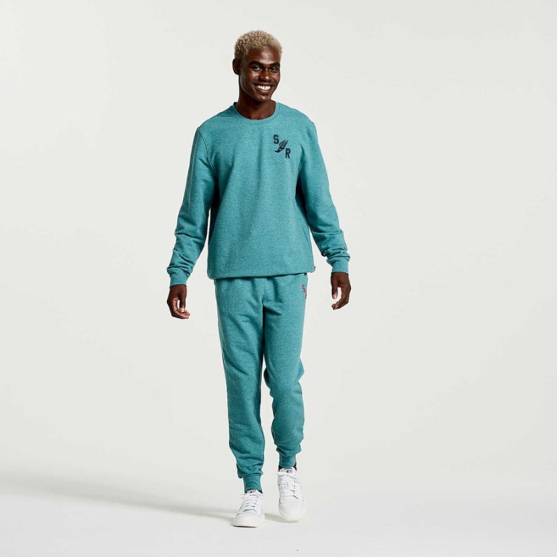 Turquoise Saucony Rested Crewneck Men's Sweatshirt | Malaysia S25073-V64