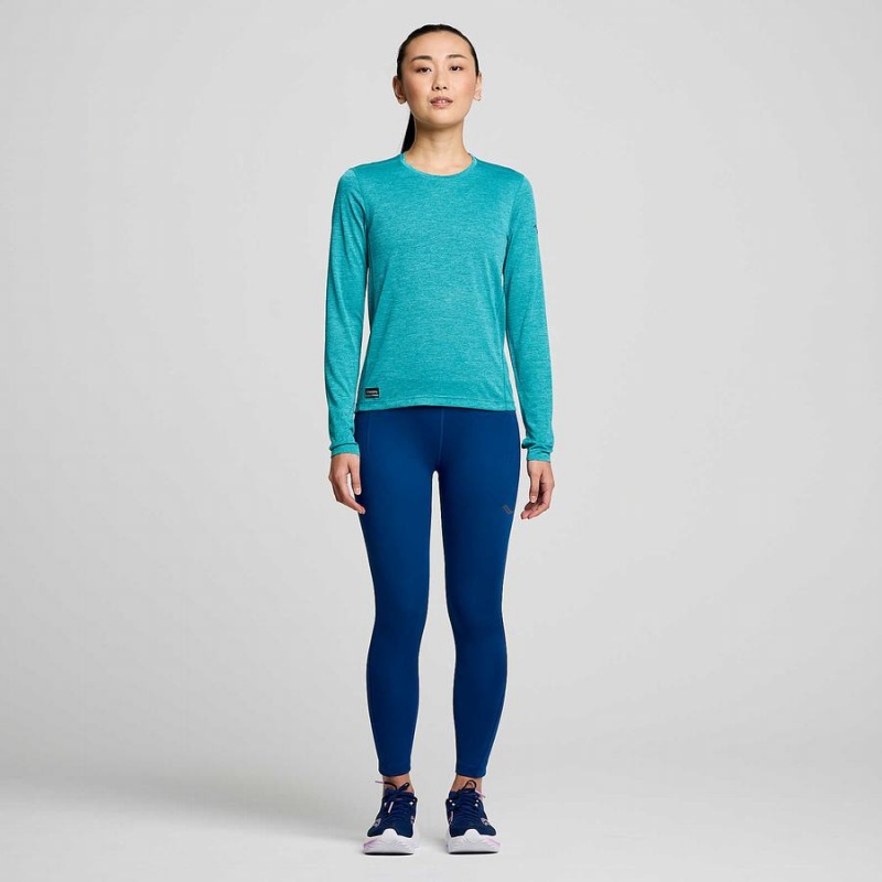 Turquoise Saucony Stopwatch Long Sleeve Women's T Shirts | Malaysia S18764-S98