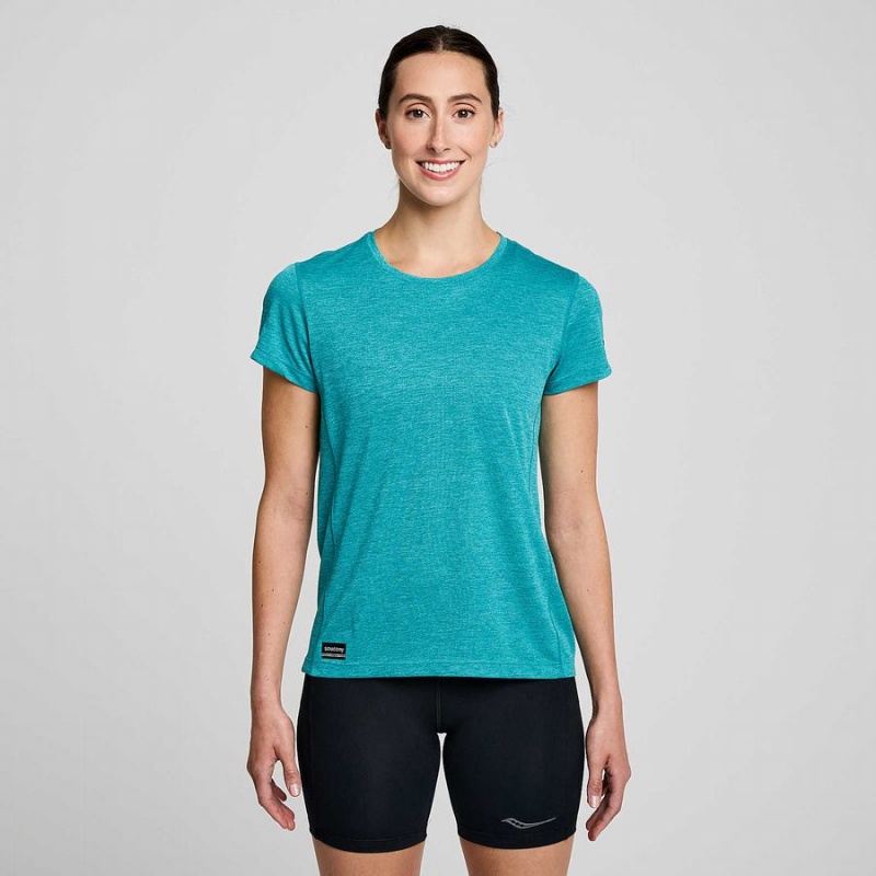 Turquoise Saucony Stopwatch Short Sleeve Women\'s T Shirts | Malaysia S29186-A86