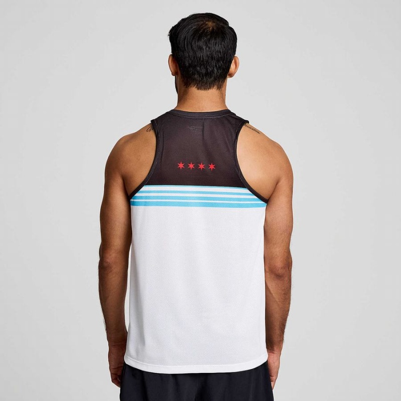 White Saucony Chicago Stopwatch Singlet Men's Tank Top | Malaysia S47361-M57