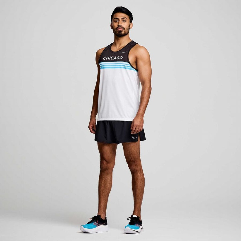 White Saucony Chicago Stopwatch Singlet Men's Tank Top | Malaysia S47361-M57