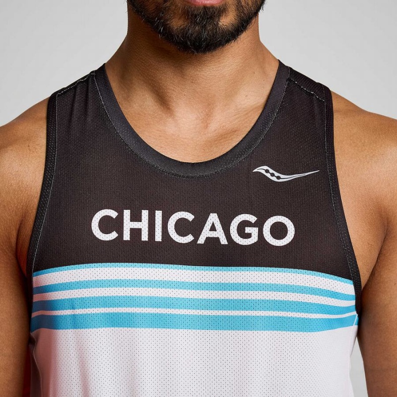 White Saucony Chicago Stopwatch Singlet Men's Tank Top | Malaysia S47361-M57