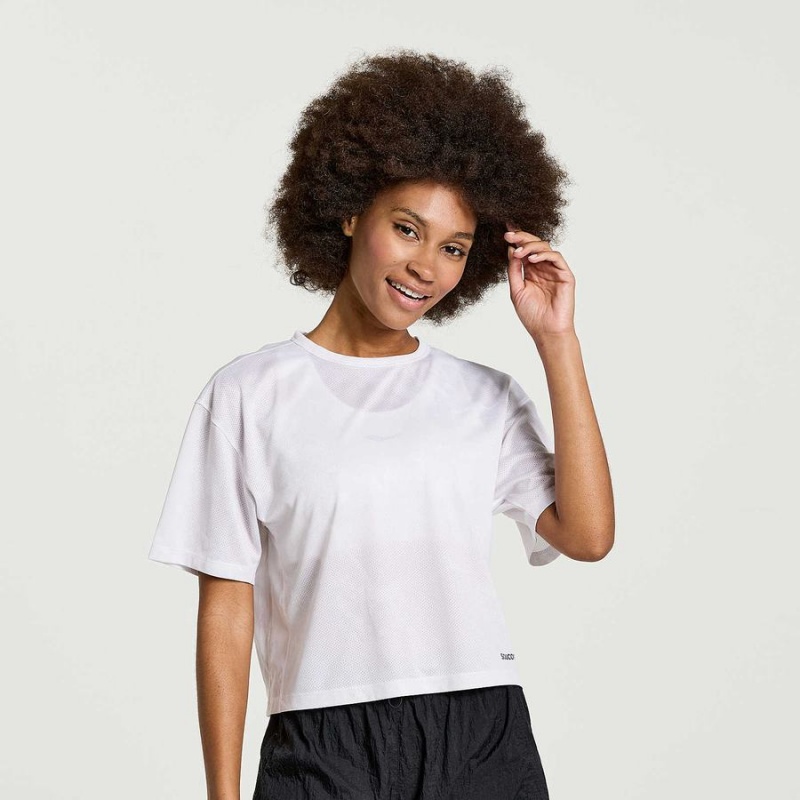 White Saucony Elevate Short Sleeve Women\'s T Shirts | Malaysia S69130-T87