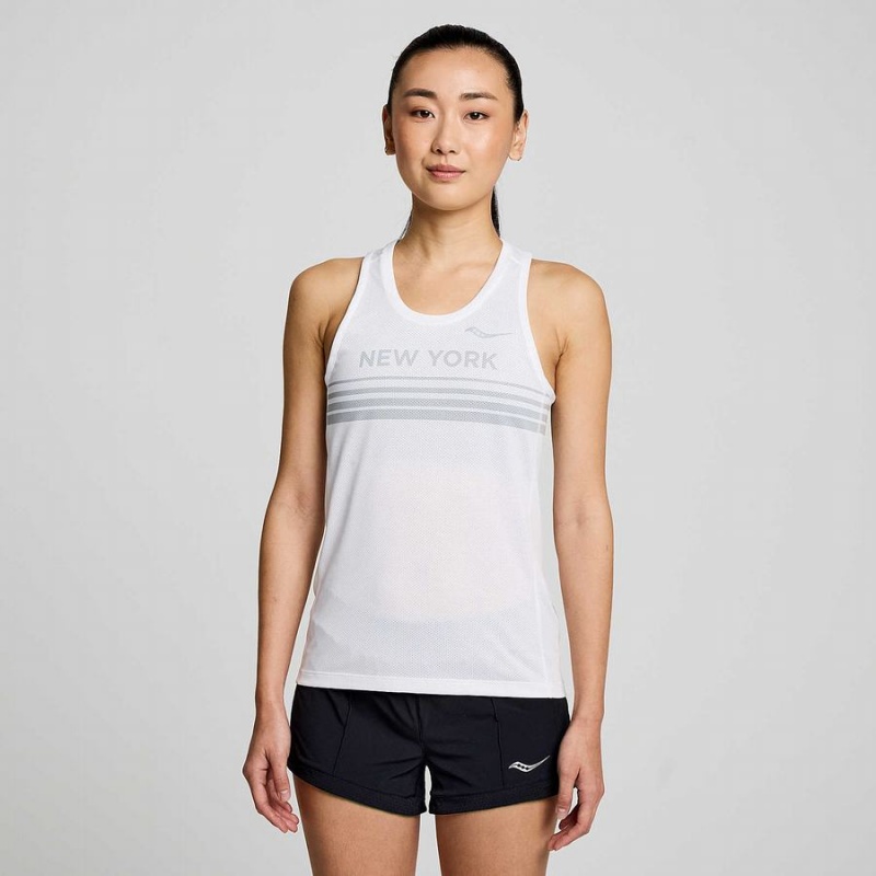 White Saucony New York Stopwatch Singlet Women\'s Tank Top | Malaysia S78365-X43