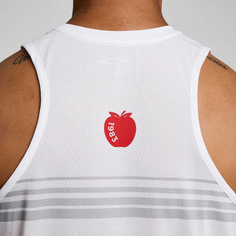 White Saucony New York Stopwatch Singlet Men's Tank Top | Malaysia S68930-K65