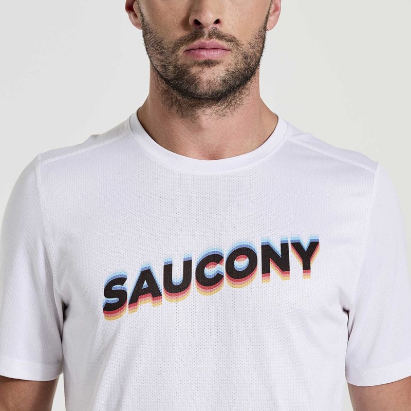 White Saucony Stopwatch Graphic Short Sleeve Men's T Shirts | Malaysia S45970-Q08