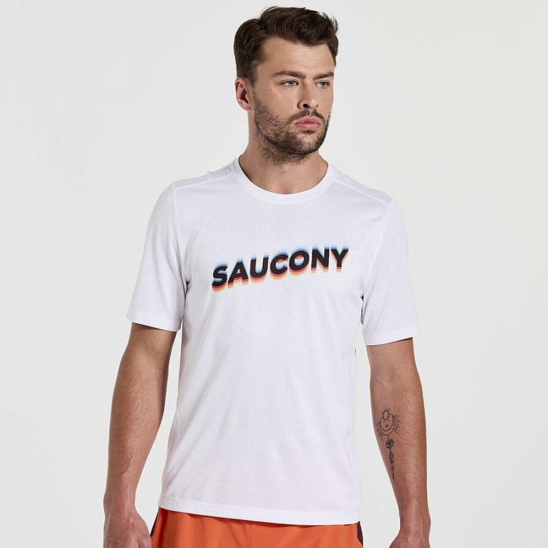 White Saucony Stopwatch Graphic Short Sleeve Men\'s T Shirts | Malaysia S45970-Q08