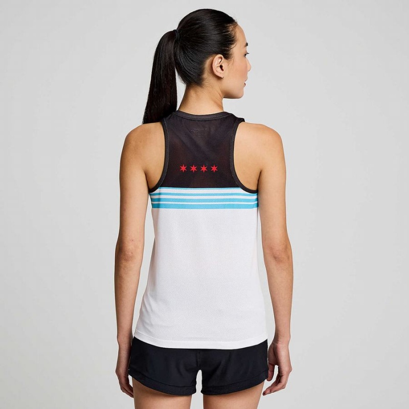 White / Black Saucony Chicago Stopwatch Singlet Women's Tank Top | Malaysia S32971-C96