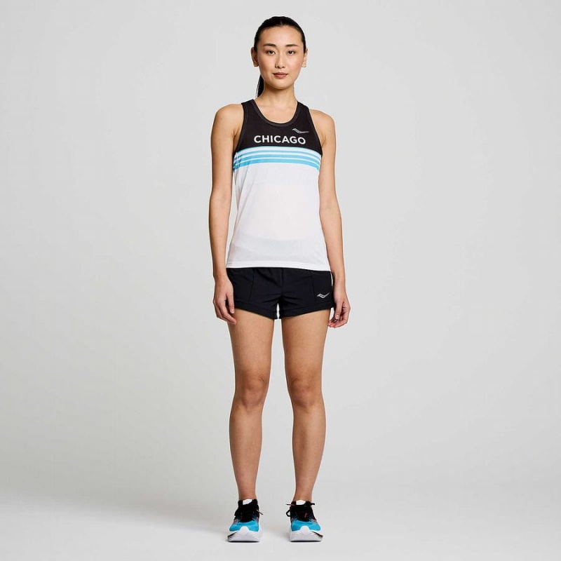 White / Black Saucony Chicago Stopwatch Singlet Women's Tank Top | Malaysia S32971-C96