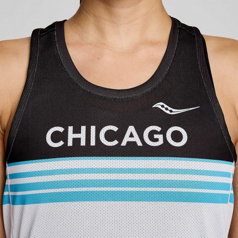 White / Black Saucony Chicago Stopwatch Singlet Women's Tank Top | Malaysia S32971-C96