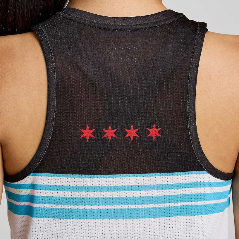 White / Black Saucony Chicago Stopwatch Singlet Women's Tank Top | Malaysia S32971-C96