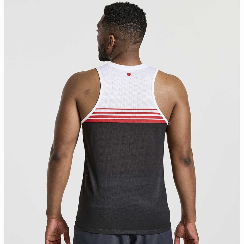 White / Black Saucony NYC Stopwatch Singlet Men's Tank Top | Malaysia S15642-D75