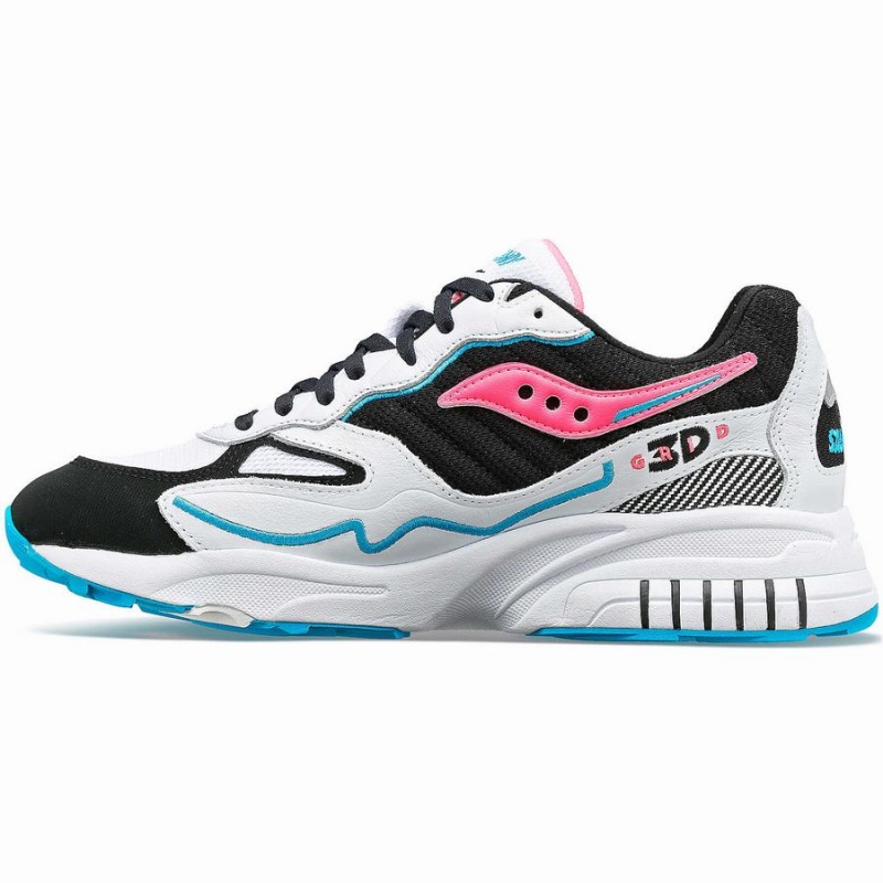 White / Black / Pink Saucony 3D Grid Hurricane Men's Sneakers | Malaysia S49732-Q32