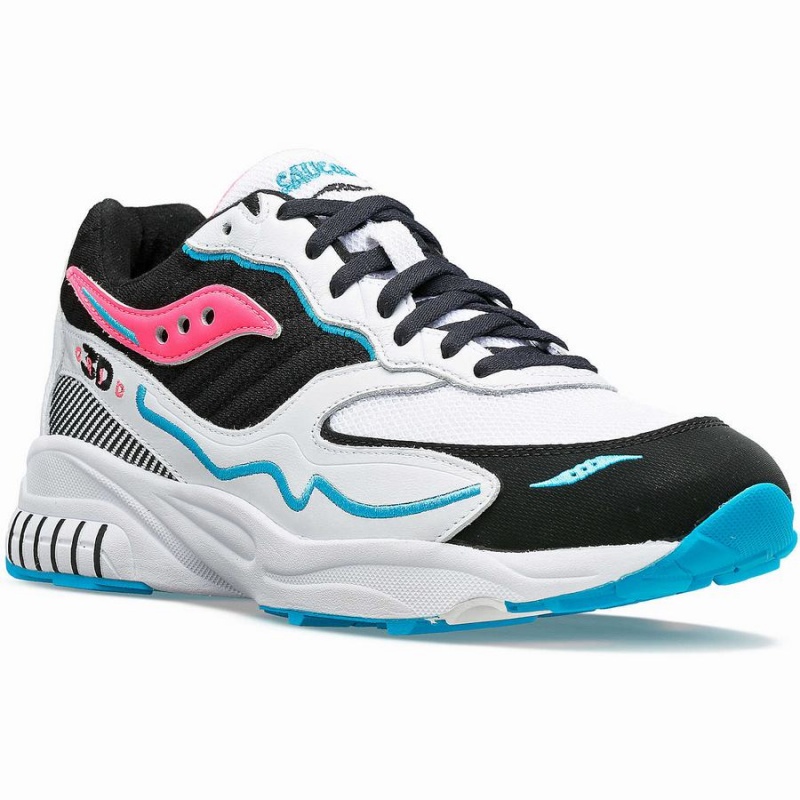 White / Black / Pink Saucony 3D Grid Hurricane Men's Sneakers | Malaysia S49732-Q32