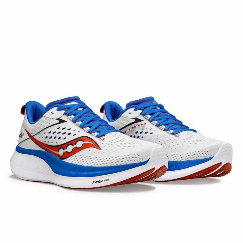 White / Deep Blue Saucony Ride 17 Men's Running Shoes | Malaysia S13675-C12