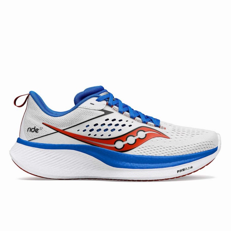 White / Deep Blue Saucony Ride 17 Men\'s Running Shoes | Malaysia S13675-C12