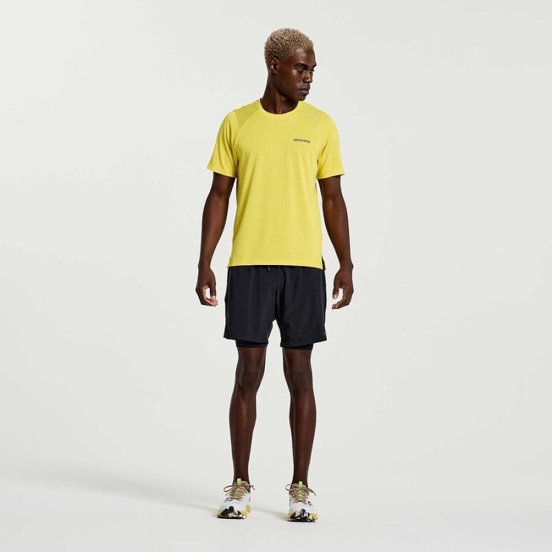 Yellow Saucony Elevate Short Sleeve Men's T Shirts | Malaysia S75940-C02