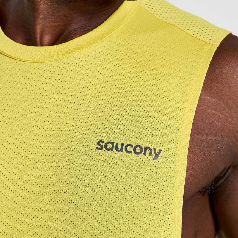 Yellow Saucony Elevate Sleeveless Men's Tank Top | Malaysia S76918-M64