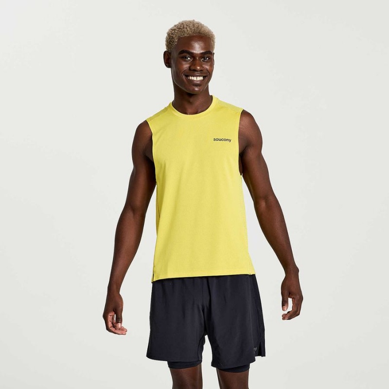 Yellow Saucony Elevate Sleeveless Men\'s Tank Top | Malaysia S76918-M64