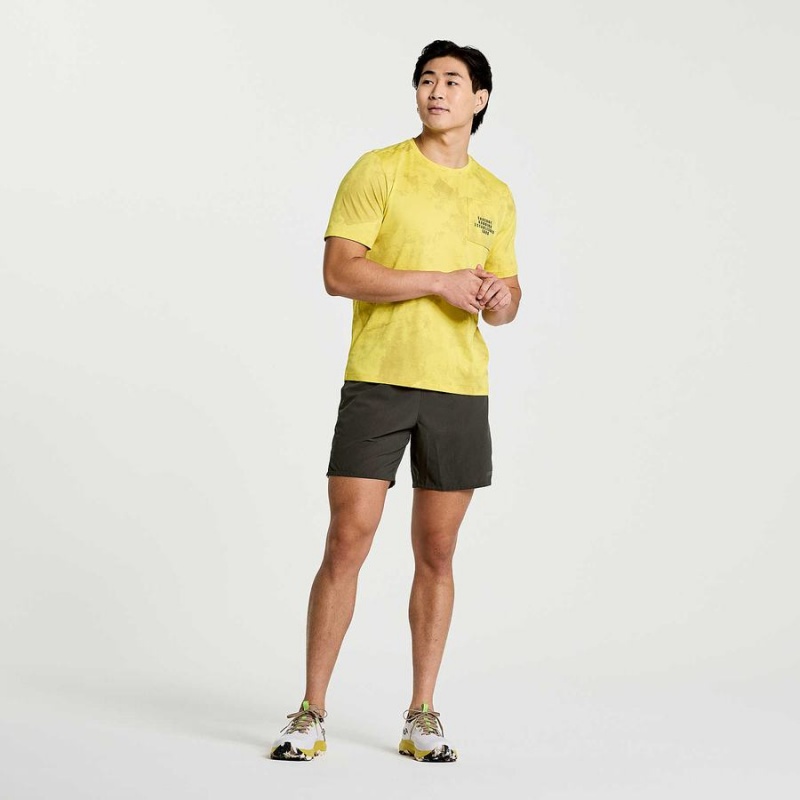 Yellow Saucony Explorer Short Sleeve Men's T Shirts | Malaysia S38972-E03