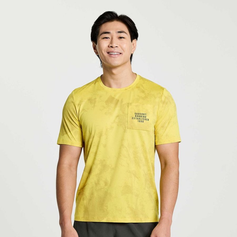 Yellow Saucony Explorer Short Sleeve Men\'s T Shirts | Malaysia S38972-E03