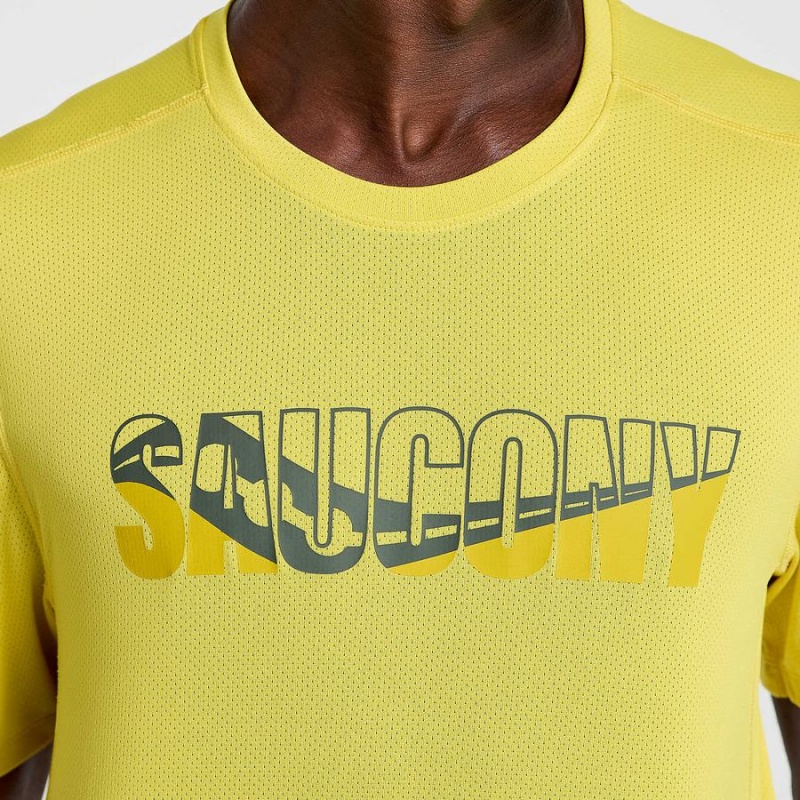 Yellow Saucony Stopwatch Graphic Short Sleeve Men's T Shirts | Malaysia S03789-W86